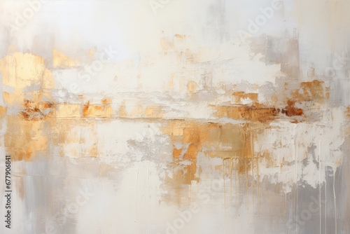 white and gold abstract background with artistic spatula palette knife on the wall photo