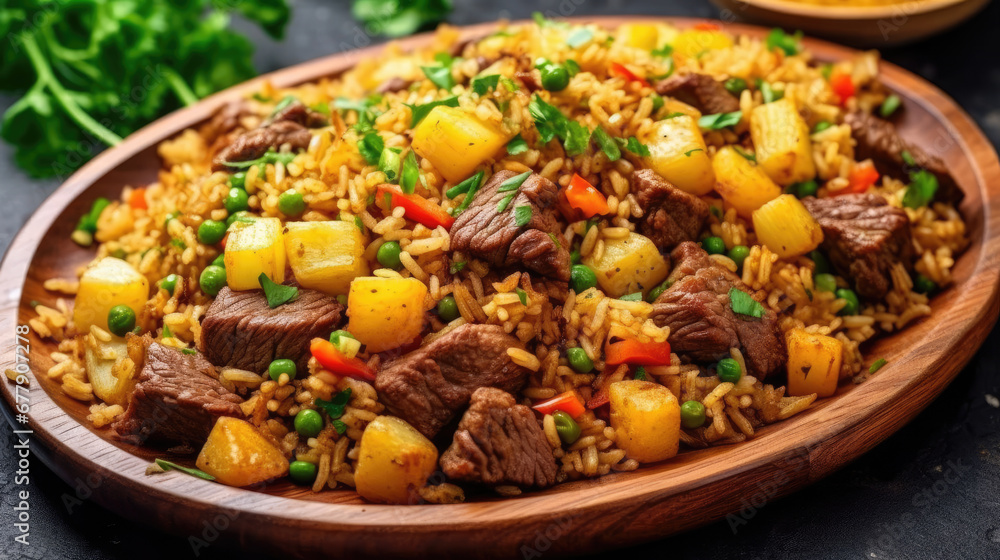 Beef And Pineapple Fried Rice Natural Color, Background For Banner, HD