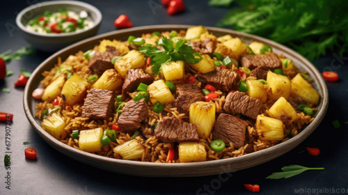 Beef And Pineapple Fried Rice Natural Color, Background For Banner, HD
