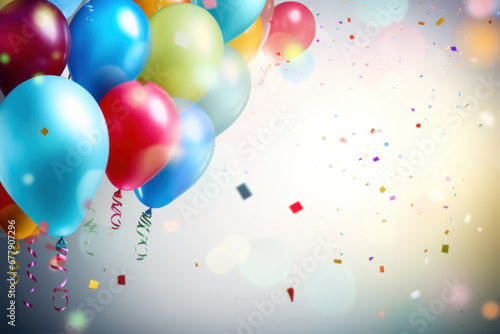 festive background with bright balloons and confetti