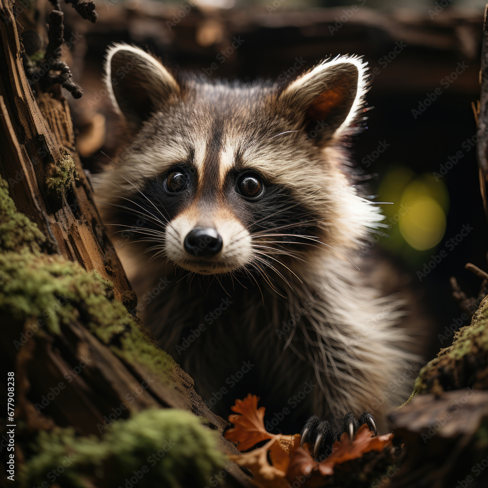 A Curious Raccoon Is Inspecting A Hollow Tree Trunk, Background For Banner, HD A Curious Raccoon Is Inspecting A Hollow Tree Trunk, Background For Banner, HD