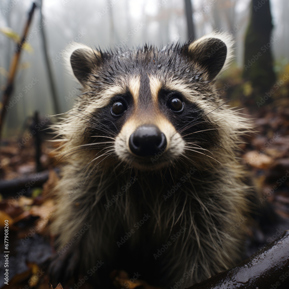 A Curious Raccoon Is Investigating A Fallen Tree, Background For Banner, HD