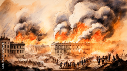 Canvas Print The White House and Washington DC set on fire by British troops during the War o