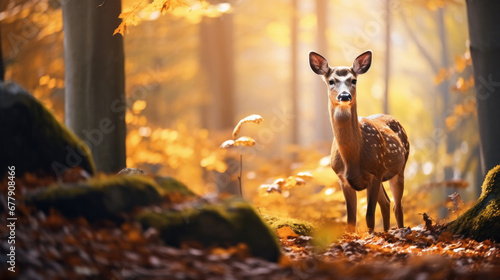 A Graceful Deer Is In The Autumn Forest, Background For Banner, HD