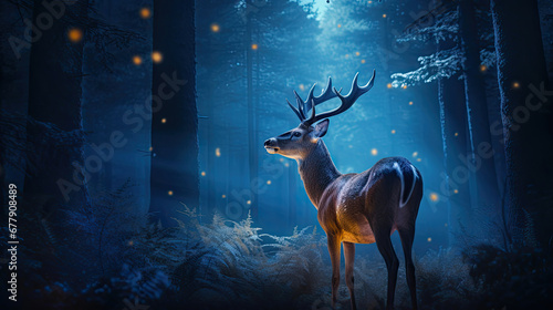 A Graceful Deer Is In The Moonlit Forest, Background For Banner, HD © ACE STEEL D