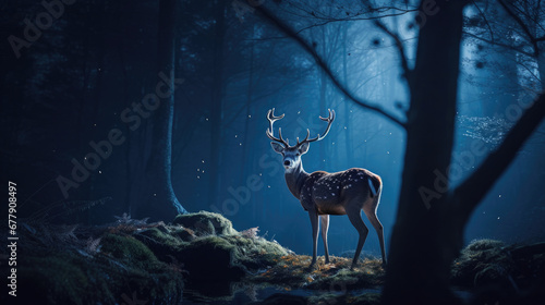 A Graceful Deer Is In The Moonlit Forest, Background For Banner, HD