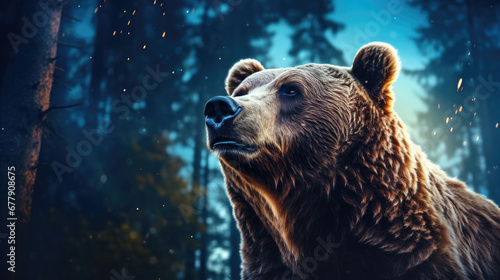 A Majestic Bear Is In The Twilight Forest, Background For Banner, HD