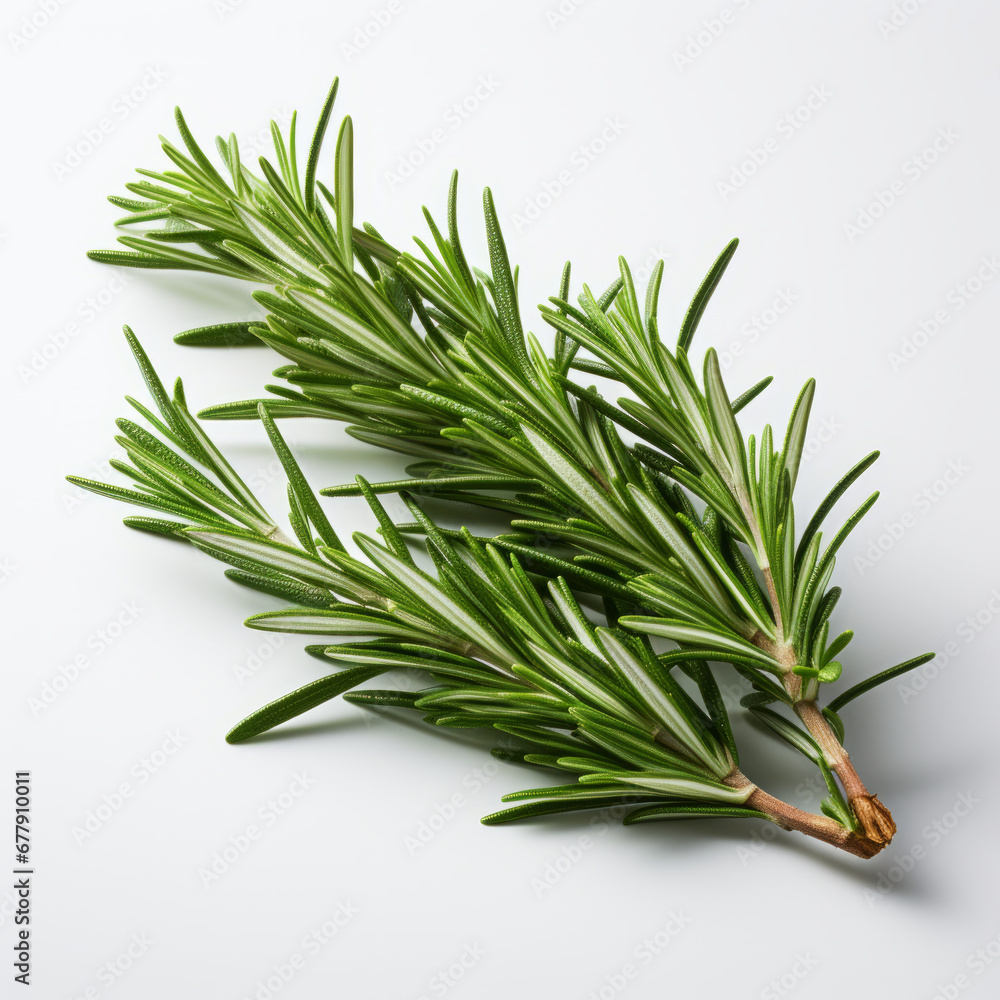 Fresh rosemary showcased with quality lighting on a white background. Fresh rosemary showcased with quality lighting on a white background.