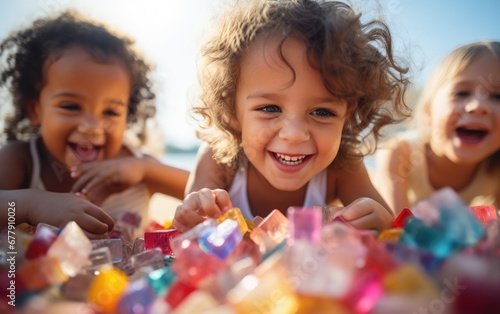 Children playing together with colorful cubes