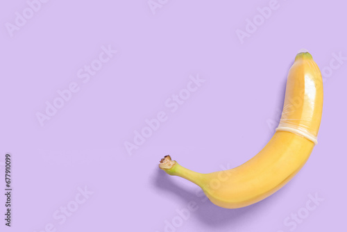 Fresh banana in condom on p...