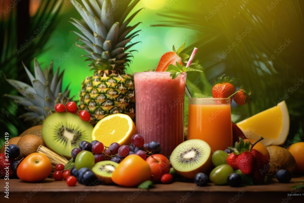 Tropical Cocktails with Fruits for Summer Holiday Tropical Cocktails with Fruits for Summer Holiday