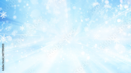 winter holiday background with snowflakes  abstract blue blurred in motion  light rays of light on blue  christmas form