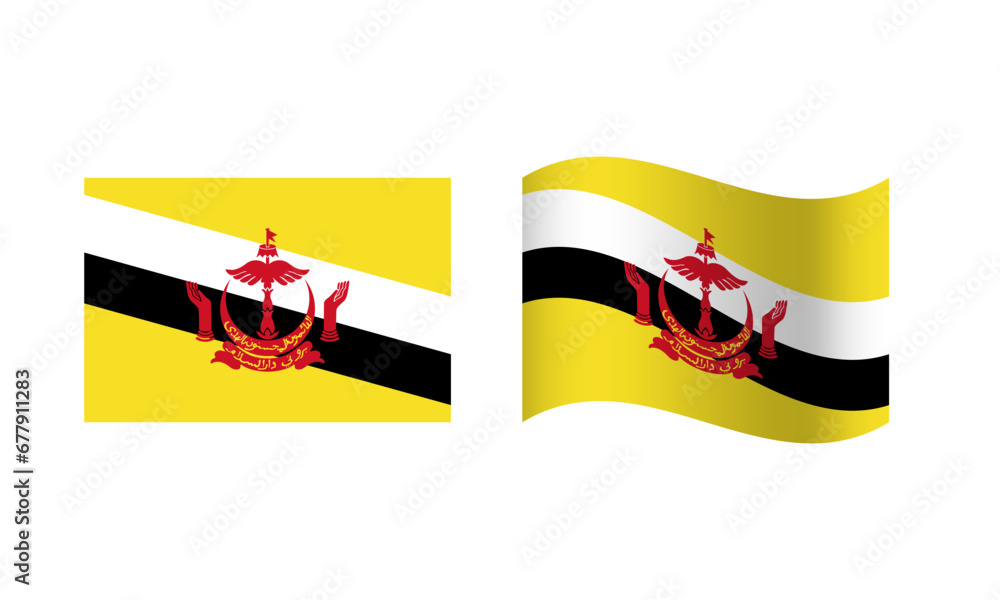 Obraz premium Rectangle and Wave Brunei Flag Illustration