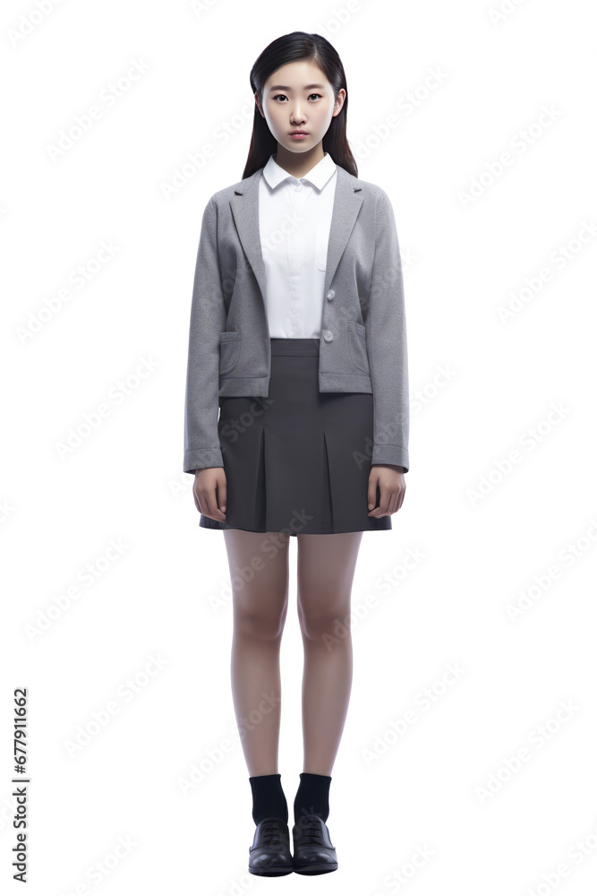 Young asian woman in school uniform on white background Young asian woman in school uniform on white background