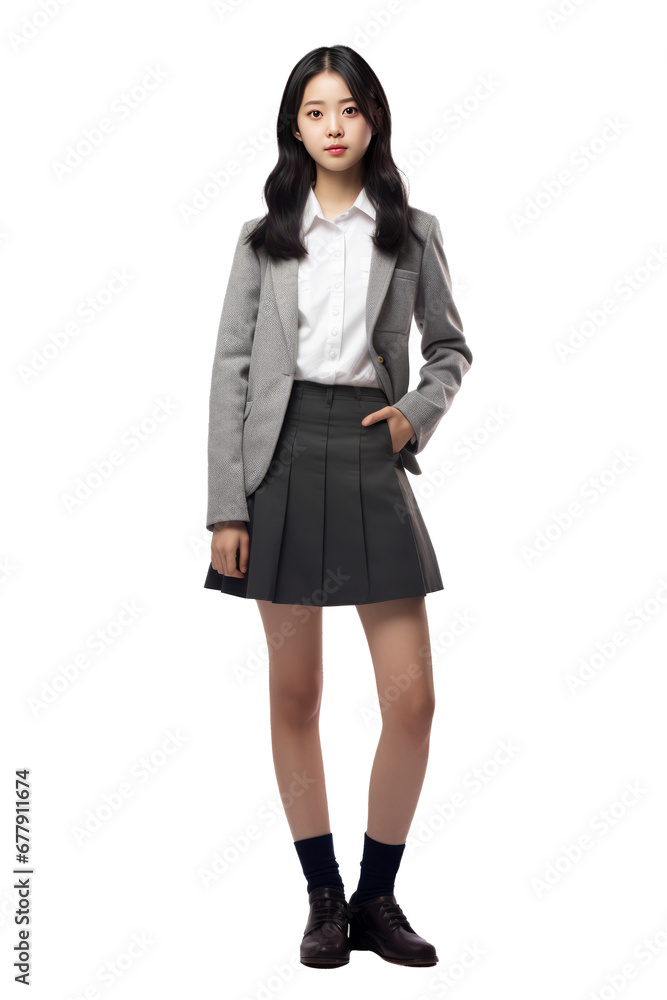 Young asian woman in school uniform on white background Young asian woman in school uniform on white background