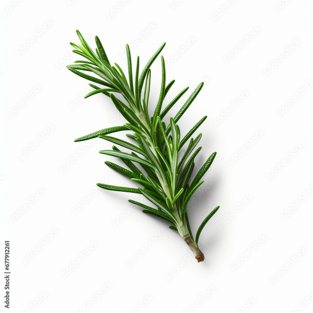 Fototapeta premium Fresh rosemary showcased with quality lighting on a white background.