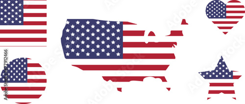 flag with different shapes, america country map flag, america star flag, circle, etc.