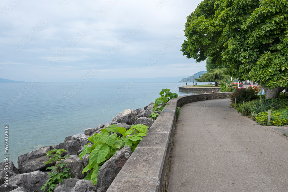 Panorama from town of Vevey to Lake Geneva, Switzerland Panorama from town of Vevey to Lake Geneva, Switzerland