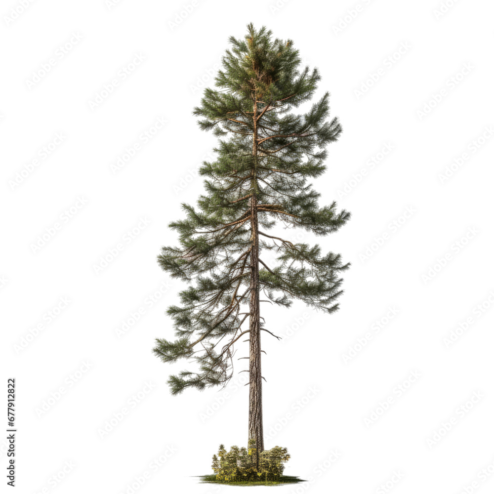 Tall, upright pine tree with dense, dark green foliage on transparent background Tall, upright pine tree with dense, dark green foliage on transparent background