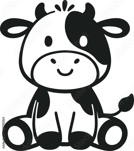 Cute happy baby cow cartoon animal sitting SVG vector © Joe