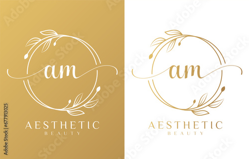 Letter AM Beauty Logo with Flourish Ornament