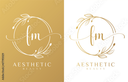 Letter FM Beauty Logo with Flourish Ornament