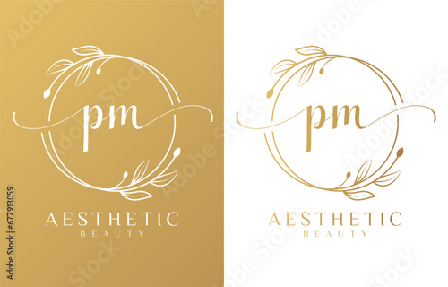 Letter PM Beauty Logo with Flourish Ornament