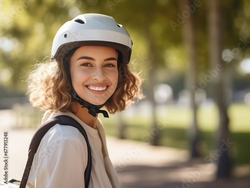 portrait of a woman in a helmet © piknine