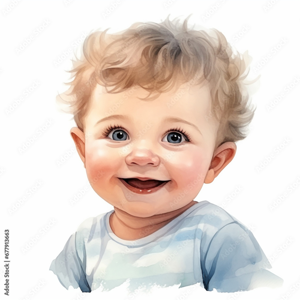charming boy with blond hair, cute and funny smile on a white background, illustration,watercolor charming boy with blond hair, cute and funny smile on a white background, illustration,watercolor