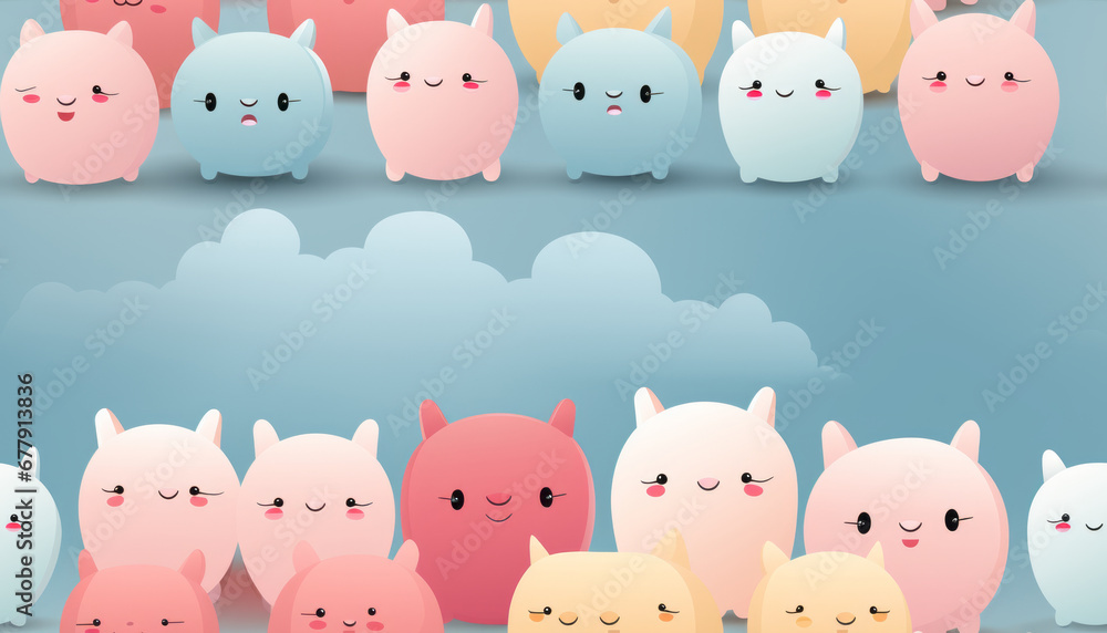Fototapeta premium Pastel puppy pattern with contrasting smooth lines and flat illustrations.generative ai