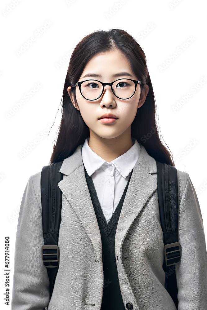 Young asian woman in school uniform on transparent background