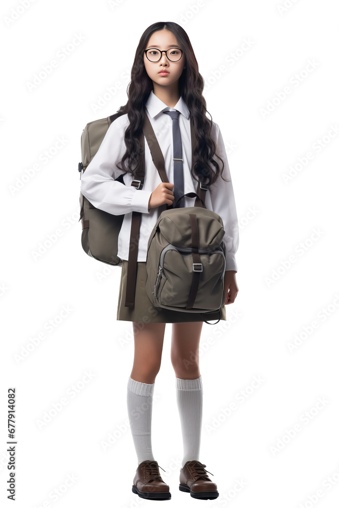 Young asian woman in school uniform on transparent background Young asian woman in school uniform on transparent background