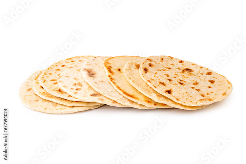 Tasty pita bread on white background