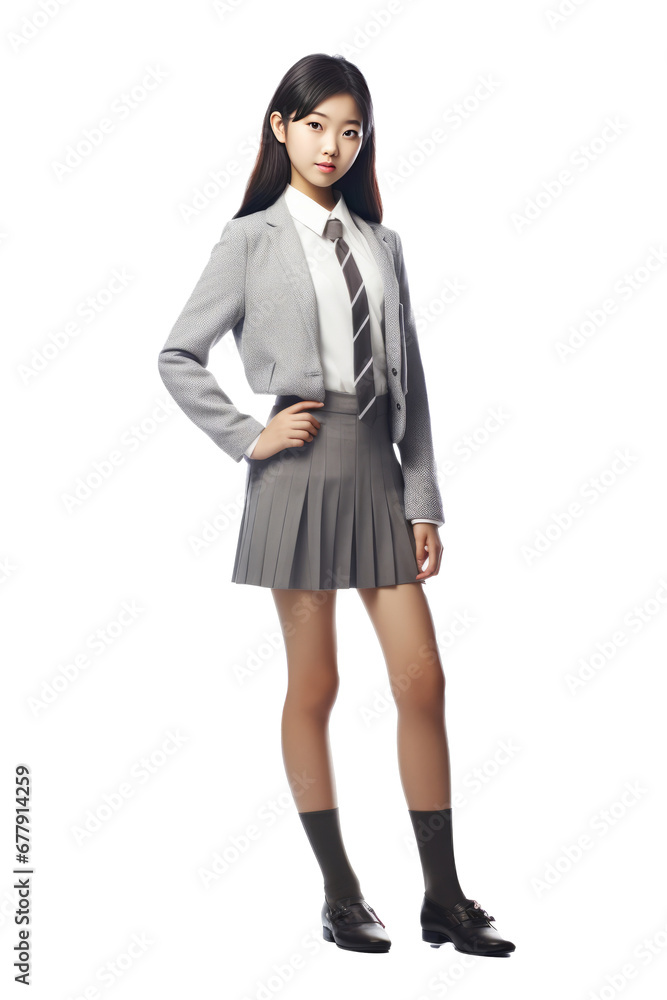 Young asian woman in school uniform on white background Young asian woman in school uniform on white background