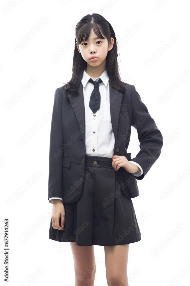 Young asian woman in school uniform on white background Young asian woman in school uniform on white background