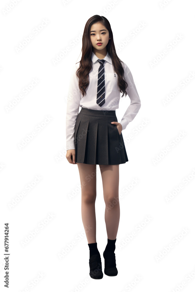 Young asian woman in school uniform on white background Young asian woman in school uniform on white background