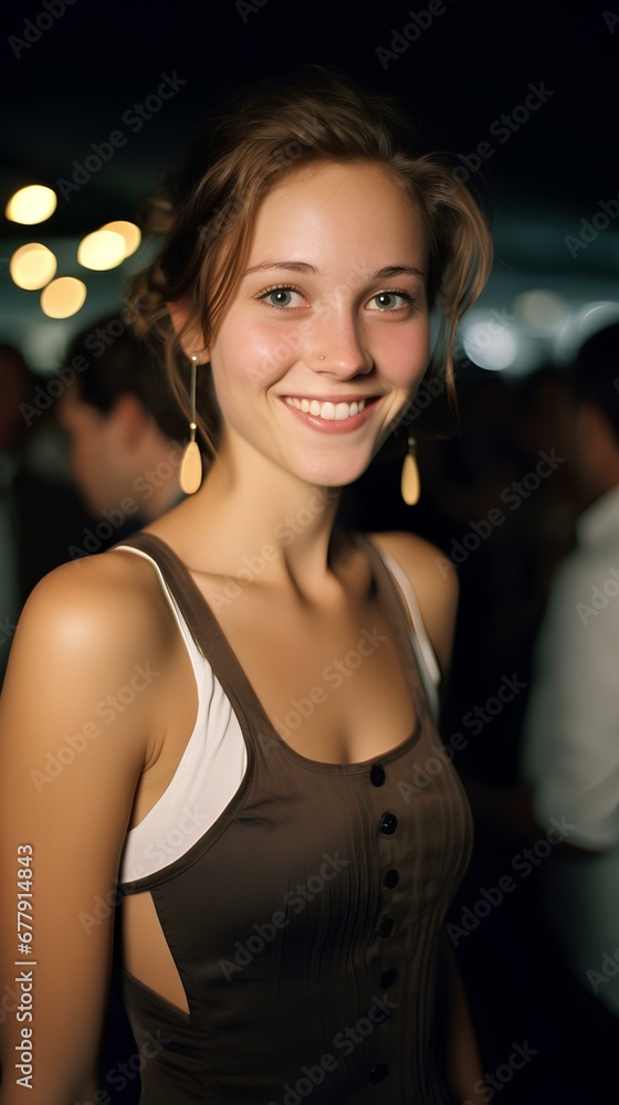 a beautiful woman in a halter-neck evening dress at a party. generative AI a beautiful woman in a halter-neck evening dress at a party. generative AI