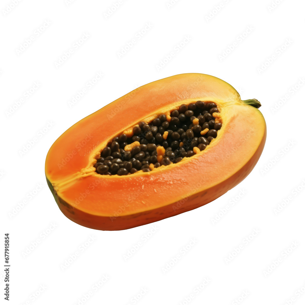 Papaya, realistic stock photo on transparent background . Papaya, realistic stock photo on transparent background .