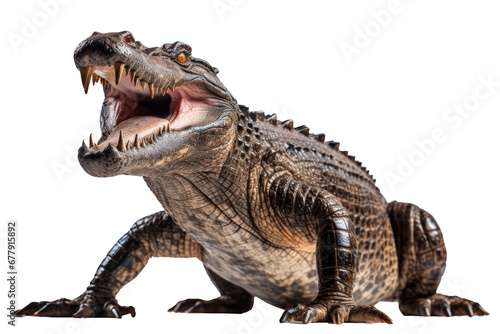 A crocodile showing jaws isolate on transparent background.