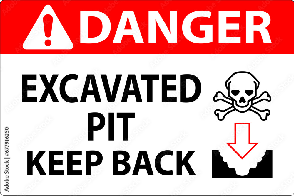 Danger Excavated Pit Sign Excavated Pit Keep Back Danger Excavated Pit Sign Excavated Pit Keep Back