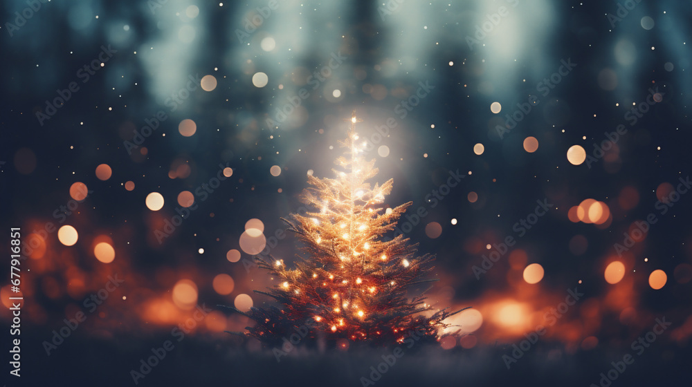 Abstract christmas tree bokeh background - vintage retro effect picture