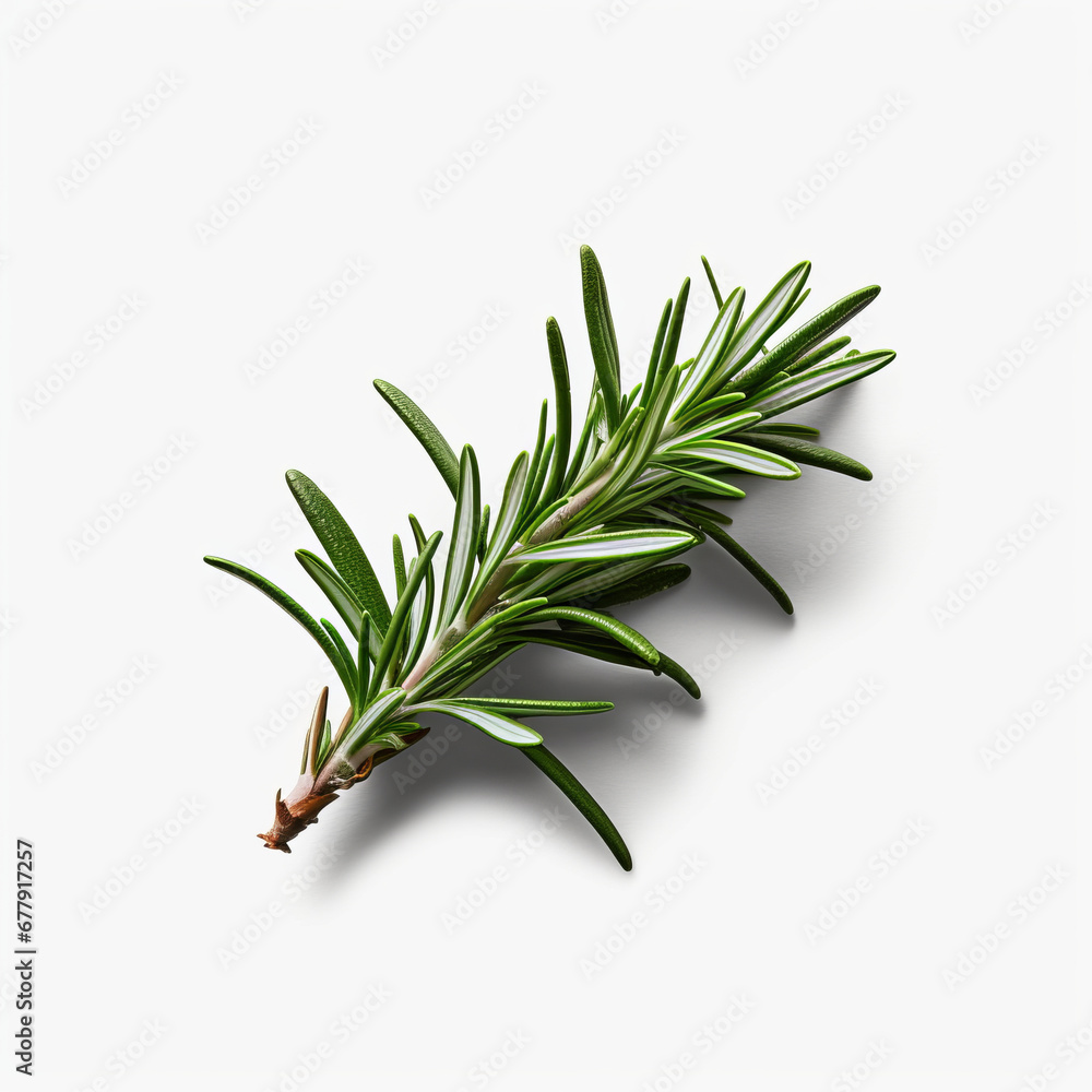 Fototapeta premium Fresh rosemary showcased with quality lighting on a white background.
