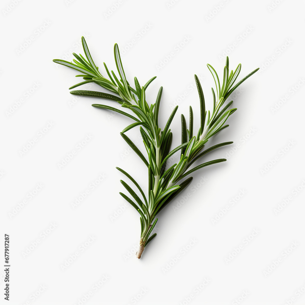 Fototapeta premium Fresh rosemary showcased with quality lighting on a white background.