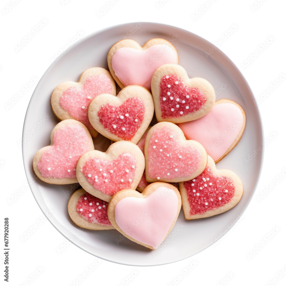 A Plate of Heart Shaped Cookies Isolated on a Transparent Background A Plate of Heart Shaped Cookies Isolated on a Transparent Background