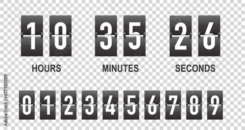 Flip countdown timer. Counter down with scoreboard of hours, minutes, seconds for coming soon. Digital clock. vector .