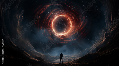 Man observing a big Black hole