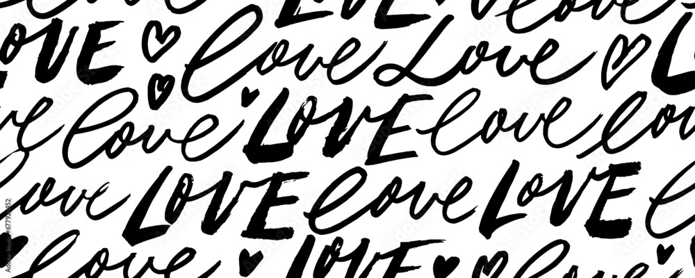Romantic calligraphy seamless pattern with phrase Love. Hand drawn cursive lettering phrases. Romantic calligraphy seamless pattern with phrase Love. Hand drawn cursive lettering phrases.