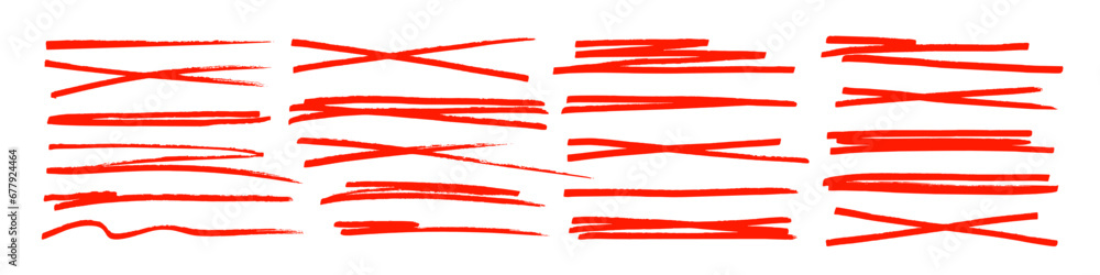 Underline and strike through red markers collection. Hand drawn vector underlines. - obrazy, fototapety, plakaty 