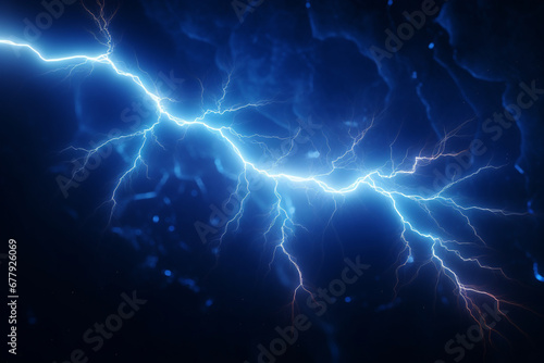 illustration of sparkling lightning bolt with electric effect. dark blue thunderbolt