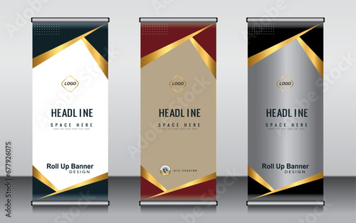 roll up banner template design,banner layout, advertisement, pull up, polygon background